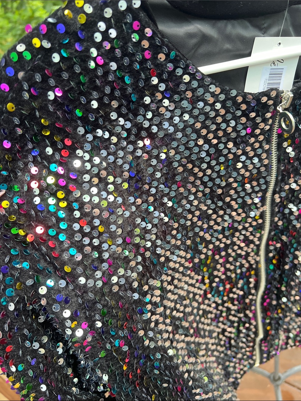12th Tribe Black Sequin Bomber Jacket with Multicolor Iridescent Accents - Picture 9 of 9
